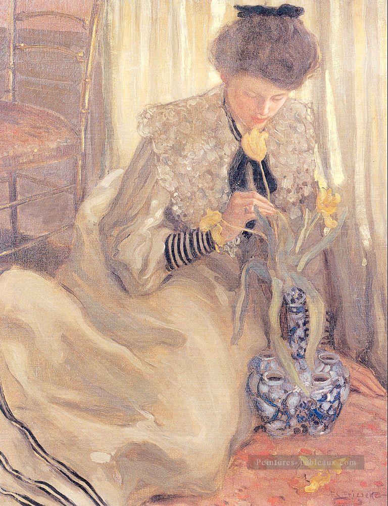 La tulipe jaune Impressionniste femmes Frederick Carl Frieseke Peintures à l'huile